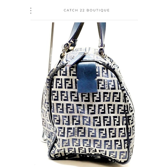 *SOLD* FENDI Blue Zucchino Canvas Forever Bauletto Boston Bag - Picture 3 of 9